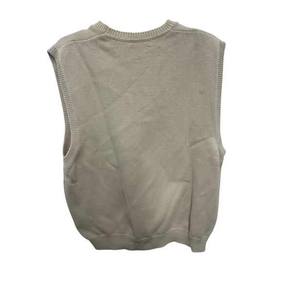 VTG Lands' End Mens L 42-44 V-neck tan Sweater Vest knit off white brown - Picture 2 of 3